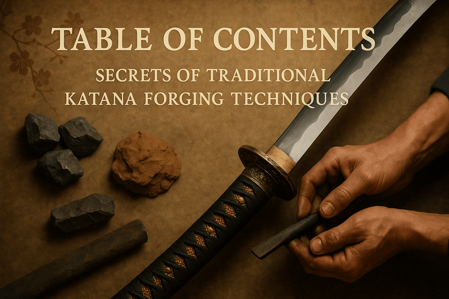 alt_text: Elegant katana cover art blends traditional Japanese culture with forging elements and craftsmanship.