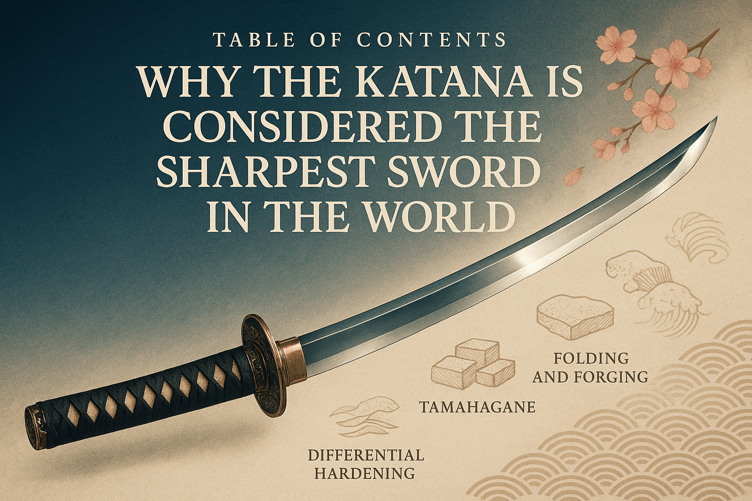 alt_text: A striking cover featuring an elegant katana, with a gradient background and cultural symbols, highlighting its sharpness.