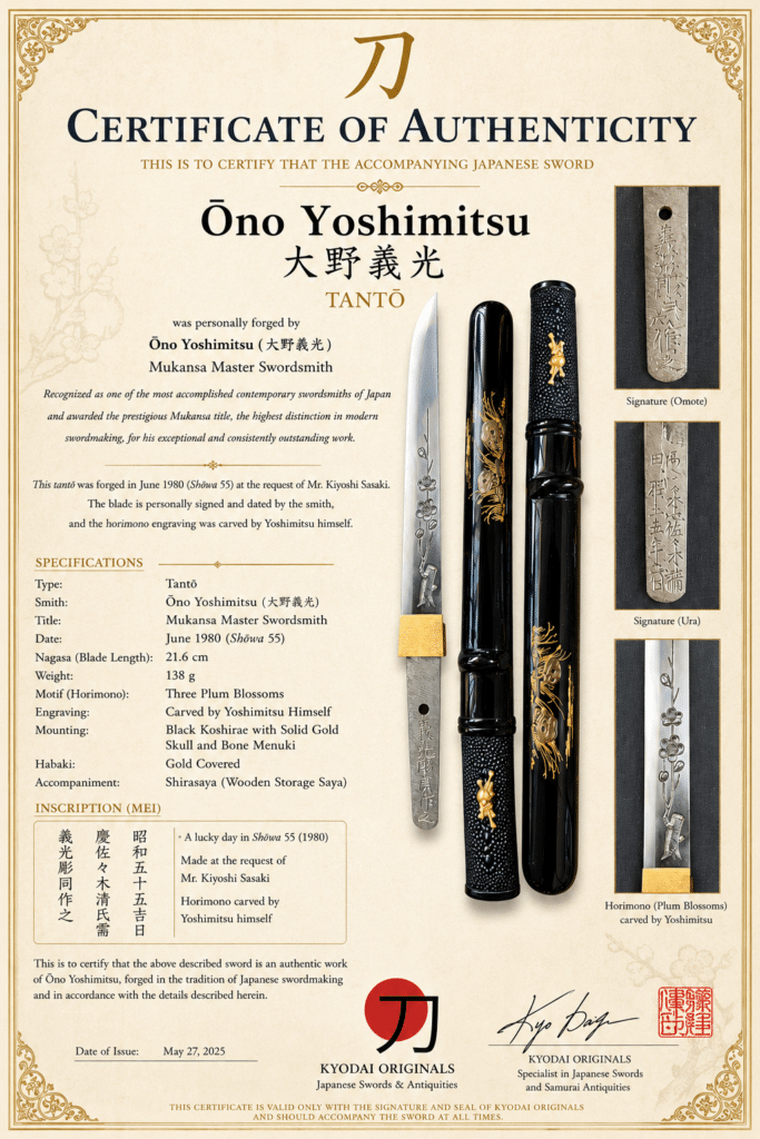 Ono Yoshimitsu Certivicaat
